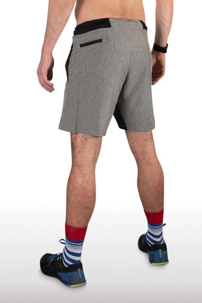 Grey gym shorts mens zip pocket