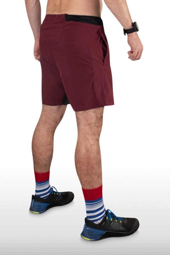 Red gym shorts mens back pocket