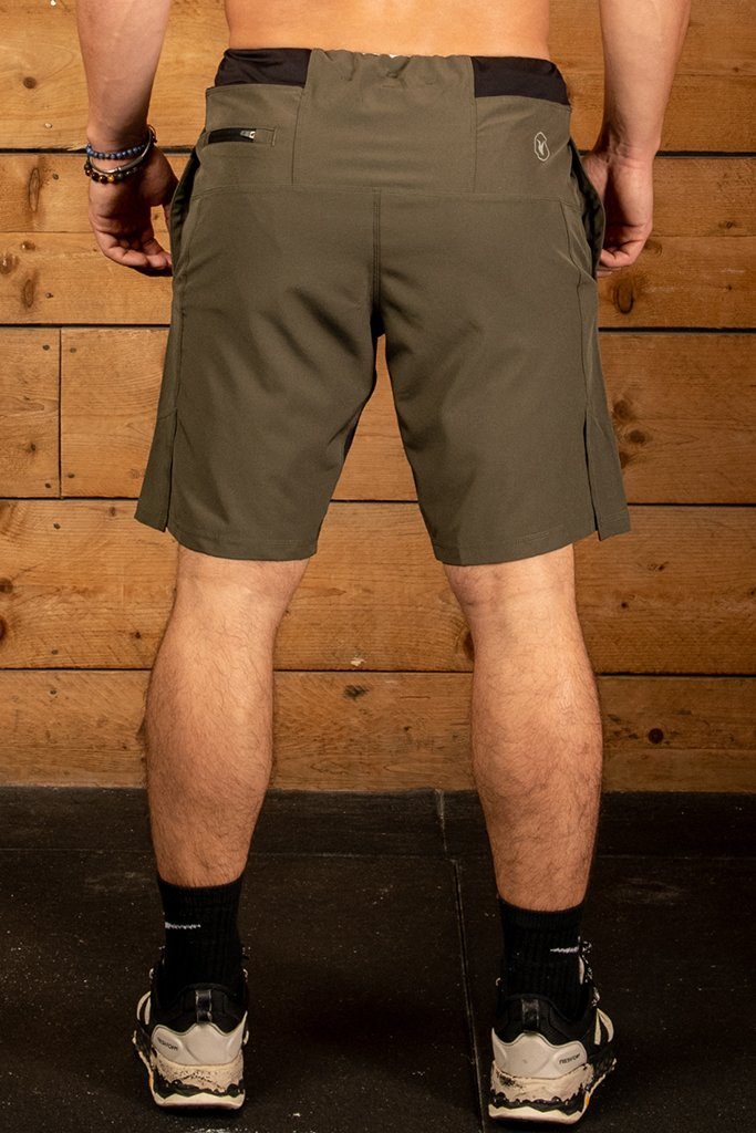 Green CrossFit training short with hidden zip pocket