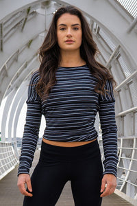 Nasty Lifestyles womens long sleeve training top in black stripe