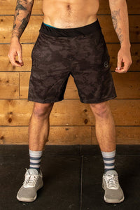 Camo print gym shorts mens with stretch waistband