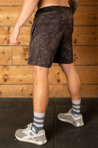 Camo print gym shorts mens with stretch waistband