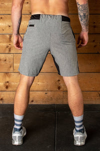 Grey CrossFit training short with hidden zip pocket